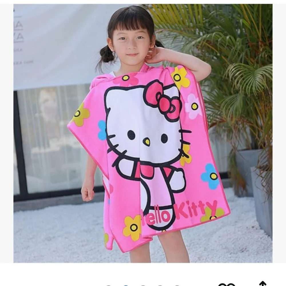 50%off w❤️ Hello Kitty Beach bath hooded Towel Leezeshaw 3D Towel Fast Dry NWT